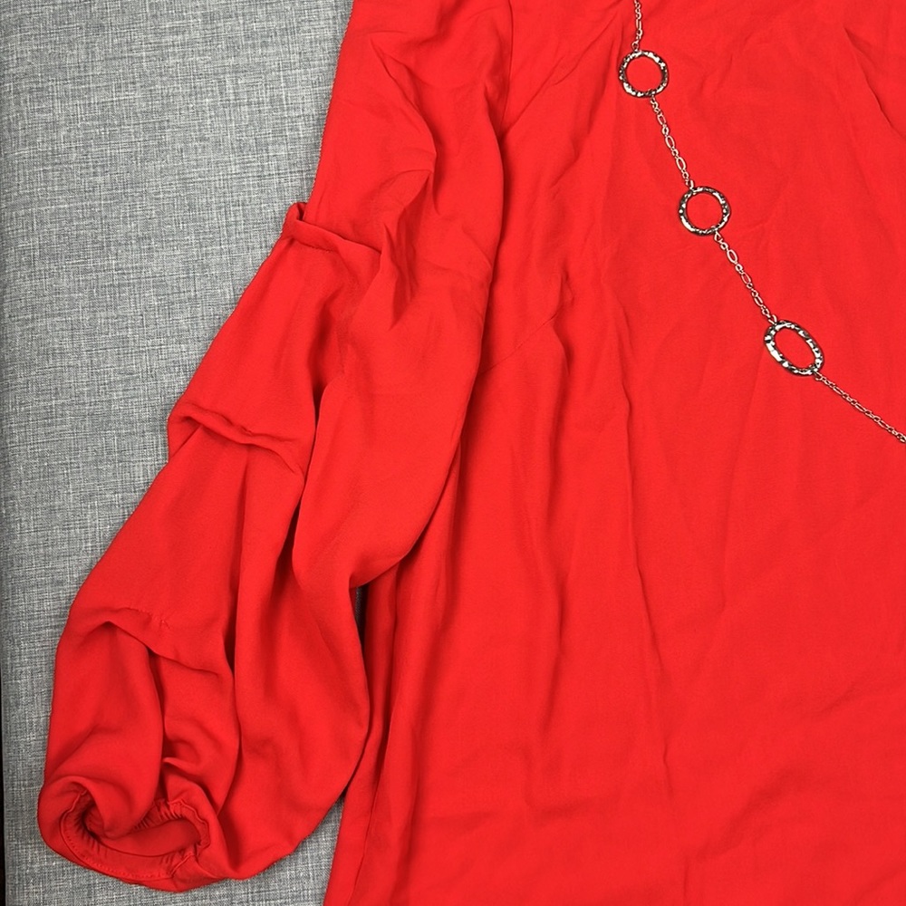 JM Collection Red Pintuck Sleeve Necklace Top Sizes Large & XL - Picture 4 of 5
